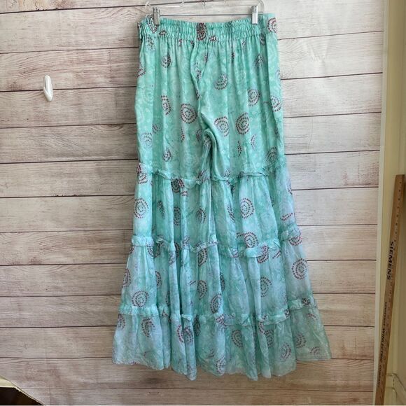 BOHO VERY WIDE LEG TIERED PANTS IN MINT GREEN - Picture 6 of 6